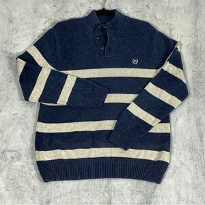 Chaps Mock Neck Sweater Sz Large Cotton Blue Stripe